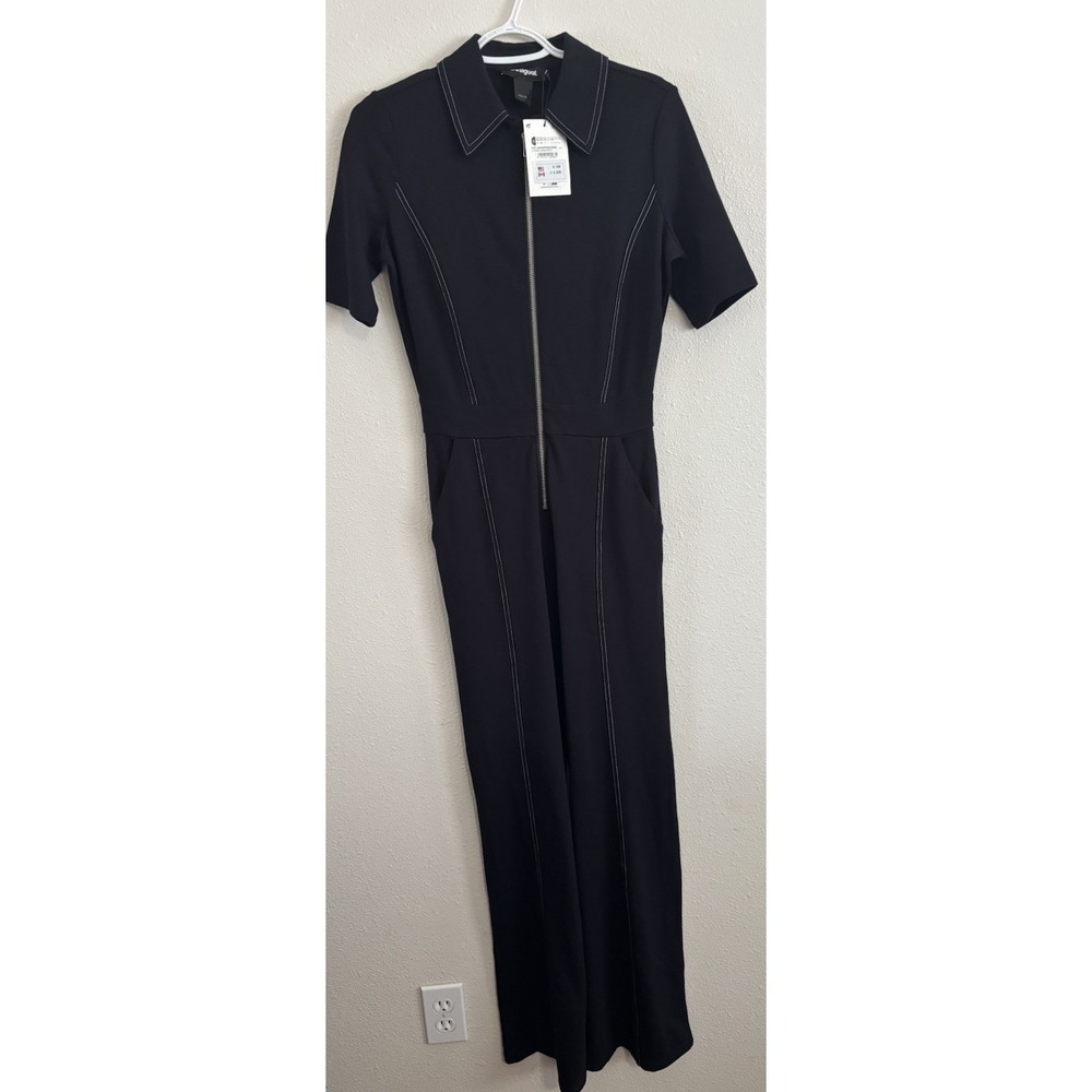 Desigual Newcastle Women's S Black Wide Leg Jumpsuit Contrast Stitch NWT